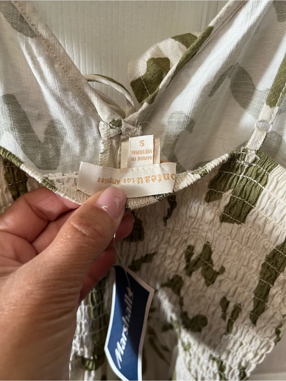 Cream jumpsuit with Olive Green Leaf Print and Tie Straps